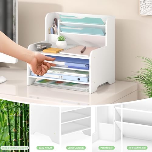 Bamboo File Organizer for Desk, Desktop Paper Tray and Mail Holder - Image 6
