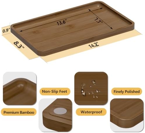 Weenson Bathroom Vanity Tray for Countertop Decor Perfume Makeup Toiletries Toilet Tank, Large Bamboo Kitchen Tray for Spice Salt, Serving Tray for Food Coffee, Nightstand Candle Brown 14.2”x8.3” - Image 3