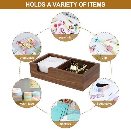 MultiBey Walnut Sticky Note Holder for Desk - 2-in-1 Organizer with Paper Clip Tray & 3x3 Post It Dispenser, Wood Self Stick Memo Pad Holder Dispenser Supplies Organizer for Office Home Schools - Image 2