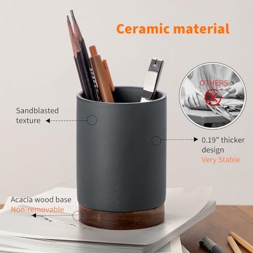 Ceramic Pen Holder for Desk, Pencil Cup, (Dark Grey, Set / 2) - Image 4