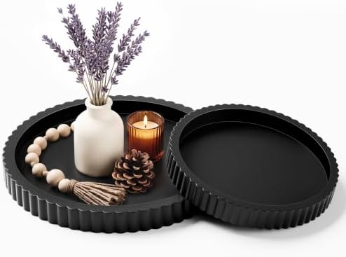 FGU 2 Pack Round Wood Decorative Trays for Coffee Table Decor, Black by Unknown