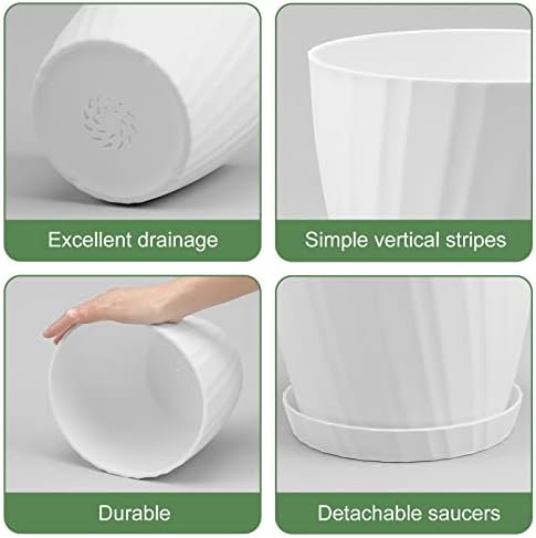 YNNICO 7 pcs Plant Pots with Drainage Holes and Saucers, Indoor Planters, Set of 7 (7.5, 7, 6.5, 6, 5.5, 4.5, 3.5 Inches), White - Image 2