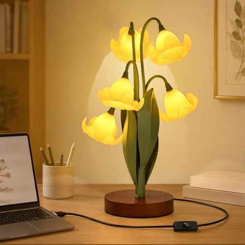 Flower Table Lamp for Bedroom, LED Cute Reading Light by NewAoNaSenLighting