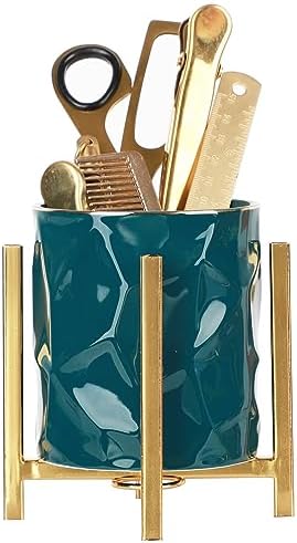 Gold pencil cup Sturdy metal frame with white ceramic pen holder For desks and kitchen appliance holders by SIEBOLD