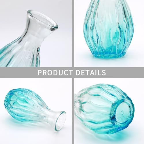 Glass Bud Vases Set of 4, Small Blue Flower Vases for Wedding Centerpieces - Image 3