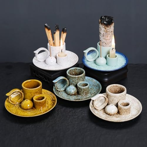 4 in 1 Ceramic Incense Burner Holder with Handle for Burning Sage, Palo Santo Stick, Joss Sticks, Candle in Your New House, Office, Yoga, Meditation Room (Sky Blue) - Image 6