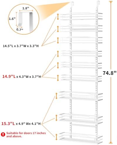 Moforoco White 9-Tier Over The Door Pantry Organizer, Pantry Organization And Storage, Metal Hanging Spice Rack Shelves Door, Home & Kitchen Essentials, Laundry Room Bathroom Organization (Pack of 2) - Image 2