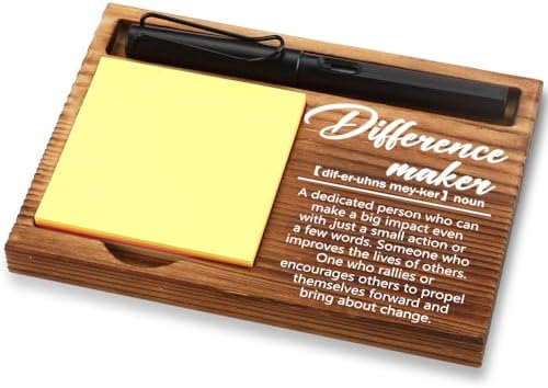 FOUGSTA Appreciation Gifts for Women, Difference Maker Gifts for Women, Inspirational Office Decor Present for Friend, Wooden Notepad Pen Holder With Inspirational Quotes,16.5 x 12 x 1.5 cm,XXN6 by FOUGSTA