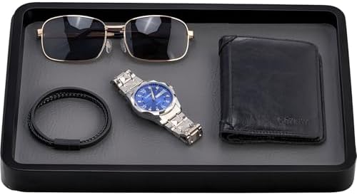 ProCase Wood Valet Tray for Men, Key Tray, Desk & Nightstand -Black by ProCase