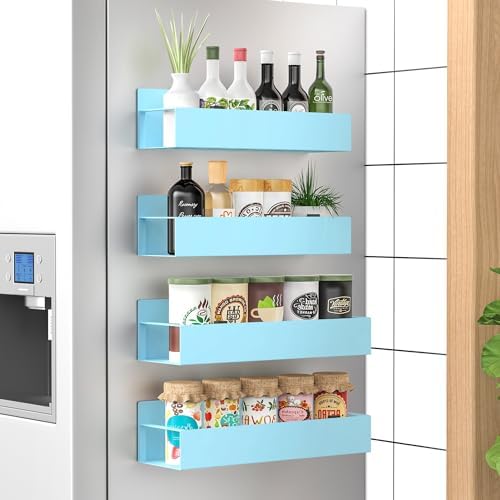 HuggieGems Metal Magnetic Spice Rack for Refrigerator Blue, 4 Pack by HuggieGems