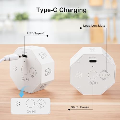 Rechargeable Pomodoro Timer, Small Gravity Timer (Pearl White) - Image 4