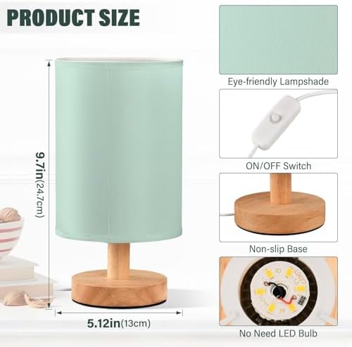 Light Green Pattern Bedside Table Lamp for Bedroom Small Lamps for Nightstand Lamp with Non-Slip Base LED Desk Lamps for Living Room Home Office Dorm Kids Room - Image 3