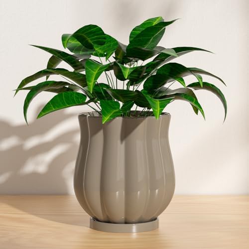 4.7" Brown Ceramic Plant Pot with Saucer by XiHuaer