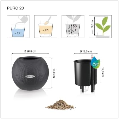 Lechuza Puro Color 20 Slate, Self-Watering Small Indoor Planter, D7.9 H6.3 in - Image 3