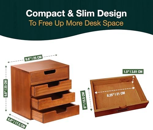 4 Drawer Desktop Storage Organizer in Modern Wood Design (9.8”x6.9”x 9.8”) 4-Drawer Stackable Drawer Unit - Vanity Accessories Organizer (1-Pack) - Image 3