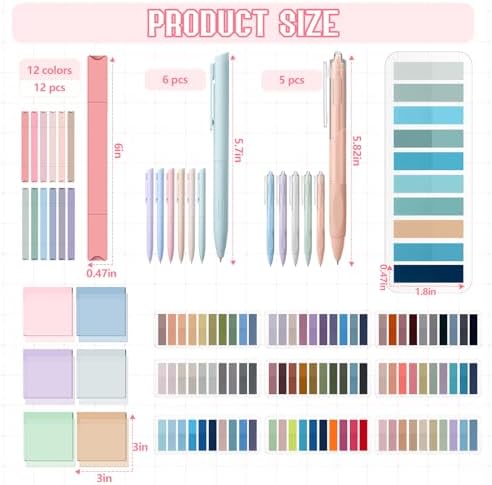 135 Pcs Book Annotation Kit Aesthetic Pencil Case Bag 12 Highlighter 11 Gel Pen 1 Marker 300 Sheet Transparent Sticky Notes Pad 2640 Index Stickers Bible Study Supplies (Kawaii,Pink) - Image 3