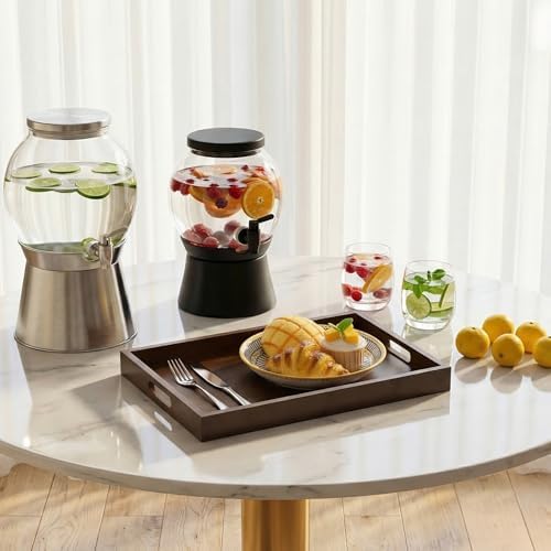 14.9''x10.2''x1.57'' Bamboo Wooden Tray with Handles, Rectangular Natural Solid Wood, Walnut Dark Brown Color Serving Tray.Suitable for Kitchen,Bedroom,Breakfast,Coffee,Decorative,Party Bars. - Image 5