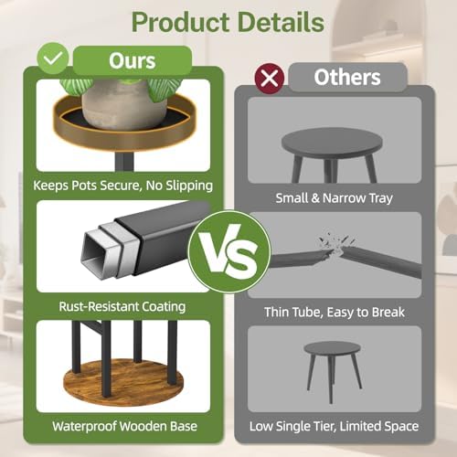 iDavosic.ly 4 Tier Plant Stand Indoor, Corner Tiered Holder Shelf, Brown - Image 4