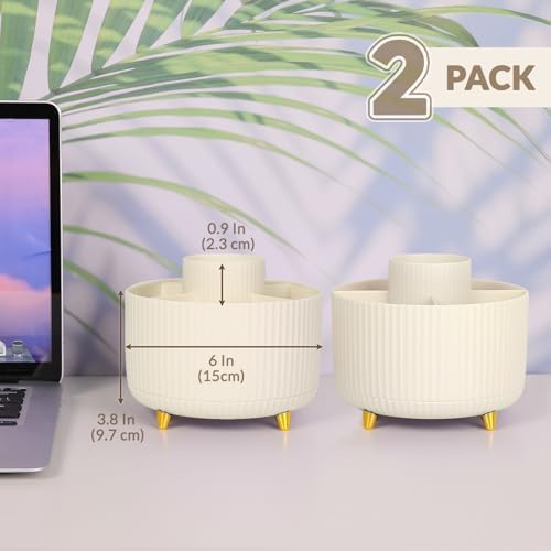 SKYDUE 2 Pack Pen Holder, 360 Degree Rotating Pencil Holder for Desk Organizer, Rotating Desktop Pen Organizer with 5 Slots, Office Supplies, Pencil Cup for Office, School, Home - Image 2
