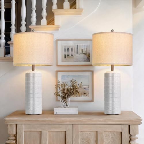 PoKat 27.5'' Tall Table Lamps for Living Room Set of 2, Stone-Like Ceramic Bedroom Lamps for Night Stands, Farmhouse Bedside Lamps for Bedroom Living Room, Nightstand Lamps for End Table, Hallway by Pokat