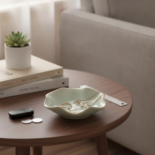 Ceramic Lotus Flower Dish for Jewelry Keys Coins, Decorative Catch-All Tray for Vanity Desk Shelf - Image 2