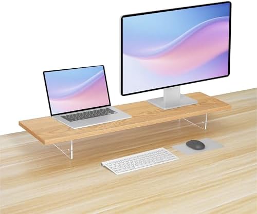 Wood Monitor Stand Riser with Acrylic Legs, Computer Screen Stand Desk Organizer, 31.5 x 7.9 x 3.1 inch, Hold up to 66 lbs (Natural, 31.5"×7.9"×3.1") - Image 7
