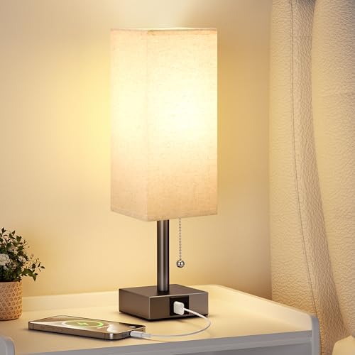 Brown Bedside Table Lamp for Bedroom - Desk Lamp For Nightstand, USB C+A - Image 6