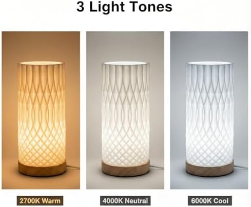Small Bedside Lamp for Nightstand, 3D Printed Mini Table Lamp, 3 Color Temperatures Warm to Cool White, Cozy Small Lamp for Bedroom Dorm Tight Spaces, Ash Wood Base, 8.8 Inch Tall - Helix - Image 6