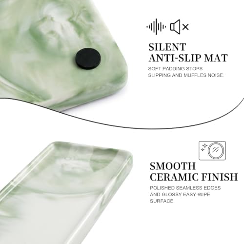 8″ x 3.7″ Inch Ceramic Vanity Tray, Decorative Rectangular Organizer for Bathroom Countertop, Dresser Top, Kitchen & Bathtub, for Soap, Perfume, Candle, Jewelry & Cosmetics (Marble-Green) - Image 4