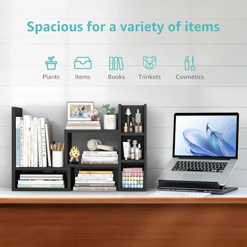 NUTIKAS Desk Shelves Desktop Organizer Shlef - Black Office Organization for Top of Desk Organizers and Accessories Corner Bookshelf Table Top Shelving Small Hutch Decorations for Office - Image 5