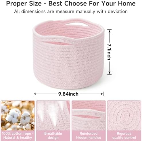 3 Pack Small Rope Storage Baskets, 9.82×9.82×7.1", Pink - Image 2