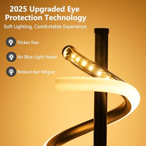 NUÜR Black Spiral LED Table Lamp, Dimmable Metallic Bedside Lamp - Image 4