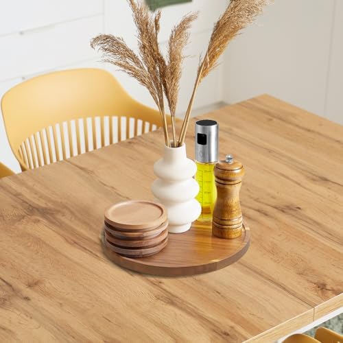 9 Inch Acacia Wood Round Tray, Wooden Decorative Coffee Table Tray Centerpiece Candle Holder for Farmhouse Kitchen Dining Room Home Bathroom Decor Coffee Table Decor and Accessories - Image 3