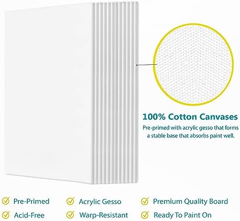 KEFF 12-Pack Bulk Canvas Boards, 9x12 Canvas for Acrylic, Oil, Watercolor, Tempera - 100% Cotton Primed Painting Canvas - Image 3