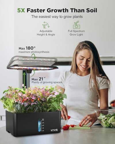 URUQ 8 Pods Hydroponics Growing System with LED Grow Light - Black - Image 2