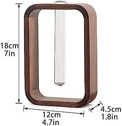 Transprent Glass Vase Test Tube Vase Hydrophilic Plants Vase Plant Holder Walnut Wooden Frame Flower Stand Table Garden Bonsai Decor,Gifts for Women, Home Office Decor Planter (Small) - Image 6
