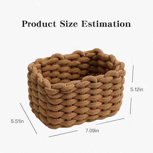 Woven Baskets 2 Pcs White and Brown, Small Storage Basket & Basket Organizer, Decorative Basket for Home, Countertop Cosmetics Toys Wardrobe Living Room Bedroom Desktop Storage and Decoration - Image 2