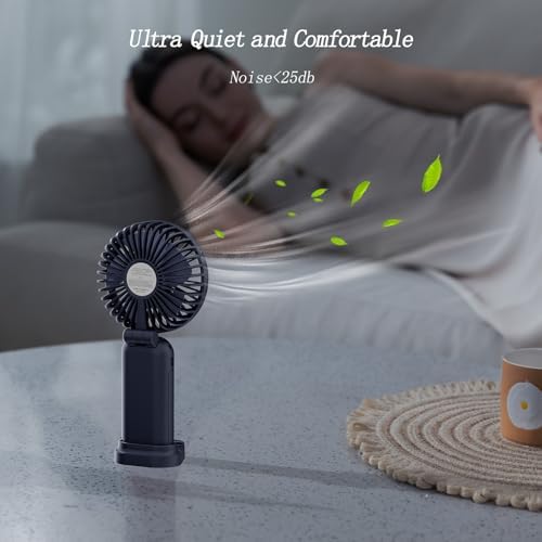 GOCKERA Portable Fan, 4200mAh Battery Operated Fan, 5 Speeds&Digital Display, Makeup Fans for Women with Base, 180°Foldable 3in1 Handheld/Neck/Desk Fan for Outdoor Indoor,Ultra Quiet (Blue) - Image 6