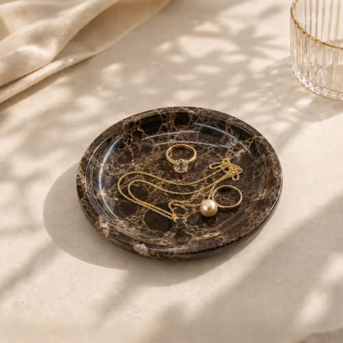 Small Natural Marble Jewelry Tray Key Plate Holder Dish Trinket Decor Catch All Bowl for Ring Earring Stone Gift for Women Daugther,Dark Brown,5.5" by Unknown