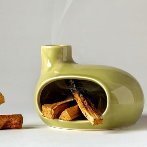 Ceramic Palo Santo Holder Burner, Chiminea Incense Dish for Meditation Zen by MOUGIGI