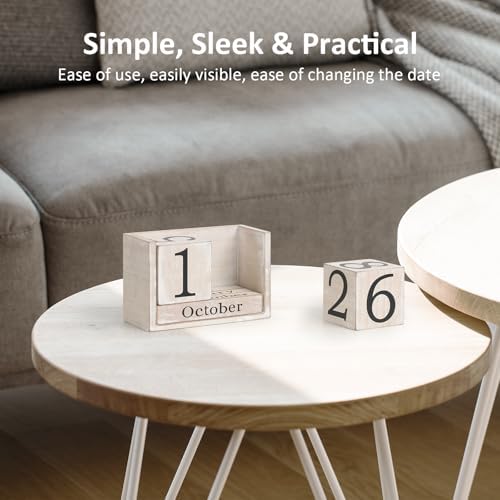 Wooden Block Calendar for Desk, Large Size Daily Desktop Perpetual Desk Calendar, Cute Date Display Desk Accessories for Home Office Decor, Teacher, Classroom, Reusable Yearly, Grey Beige - Image 5