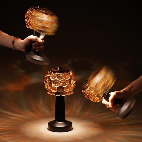 Cordless Table Lamp Rechargeable, Amber Glass Touch Lamp with 3 Color Modes & Stepless Dimming, Battery Operated Bedside Night Light, Housewarming Gifts for Women, Bedroom Decor - Image 6