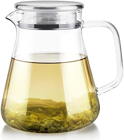 Teabloom One-Touch Tea Maker, 2-in-1 Teapot and Kettle with Stainless Steel Filter Lid for Loose Tea – Stain-Free Borosilicate Glass Teapot (27 Oz) – Tea Connoisseur's Choice by Teabloom