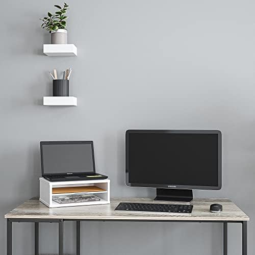 Ballucci File Organizer, 2-Tier Document Paper Sorter, Stackable Wood Desk Organizer Mail Holder, Monitor Stand with Storage Shelves, White - Image 2