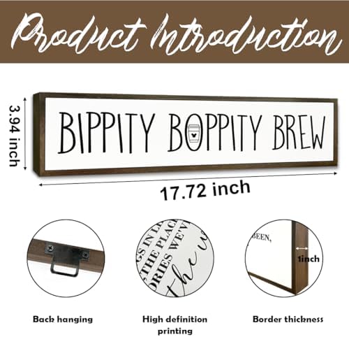 Coffee Wood Sign, Cute Coffees Decoration, Country Farmhouse Decor for Home Kitchen, Wooden Hanging Signs, Rustic Coffee Station Decor, Coffees Lover Gift, Bippity Boppity Brew Sign, 17.8x4x1.2 inches - Image 2