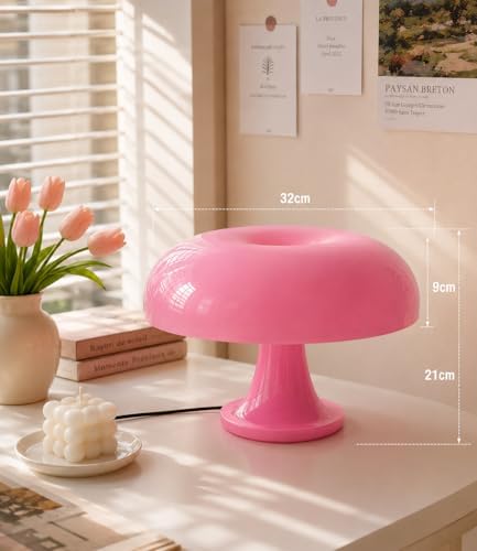 Pink Mushroom Lamp, Mid Century Modern Table Lamp for Bedroom, Minimalist Mushroom Decor Bedside Small Lamps, 2700K(Bulb Included, Plug Powered) - Image 6