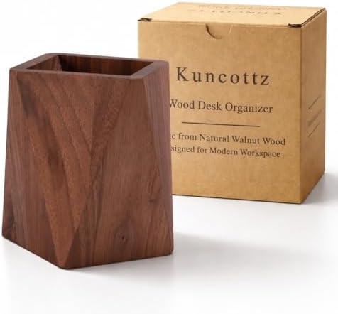 Black Walnut Wood Pen Holder for Desk - Luxury Geometric Office Organizer by Unknown