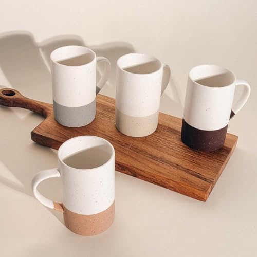 MORA Ceramics 12oz Coffee Mug Set of 4 - Ceramic Tea Cups with Handle - Microwave and Dishwasher Safe, Perfect For Cup or Mug Lovers - Rustic Matte Glaze, Modern Design Mugs - Assorted Colors - Image 5