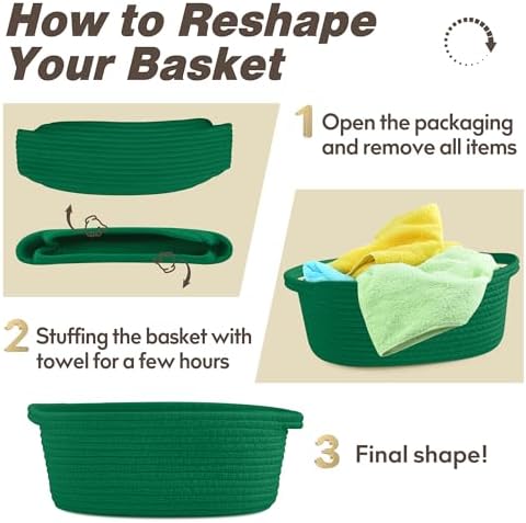 Pro Goleem Small Woven Basket with Gift Bags and Ribbons Durable Baskets for Gifts Empty Small Rope Basket for Storage 12"X 8" X 5" Baby Toy Baskets with Handles, Green - Image 6