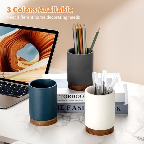 Ceramic Pen Holder for Desk, Pencil Cup, (White,Set / 1) - Image 7